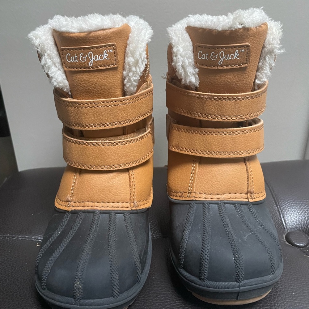 Cat & Jack Tan and Black Kids Fleece-Lined Duck Boots
